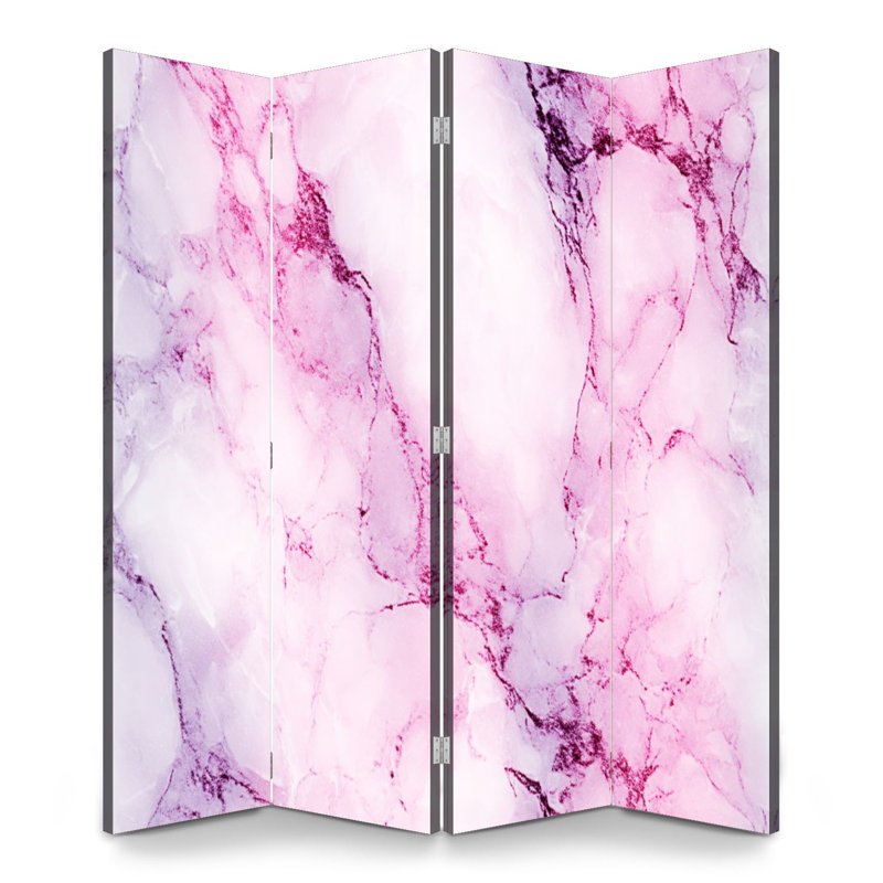 Cloison pliante 4 panneaux à paravents en marbre rose royal et toile de séparation magenta blanc, 4