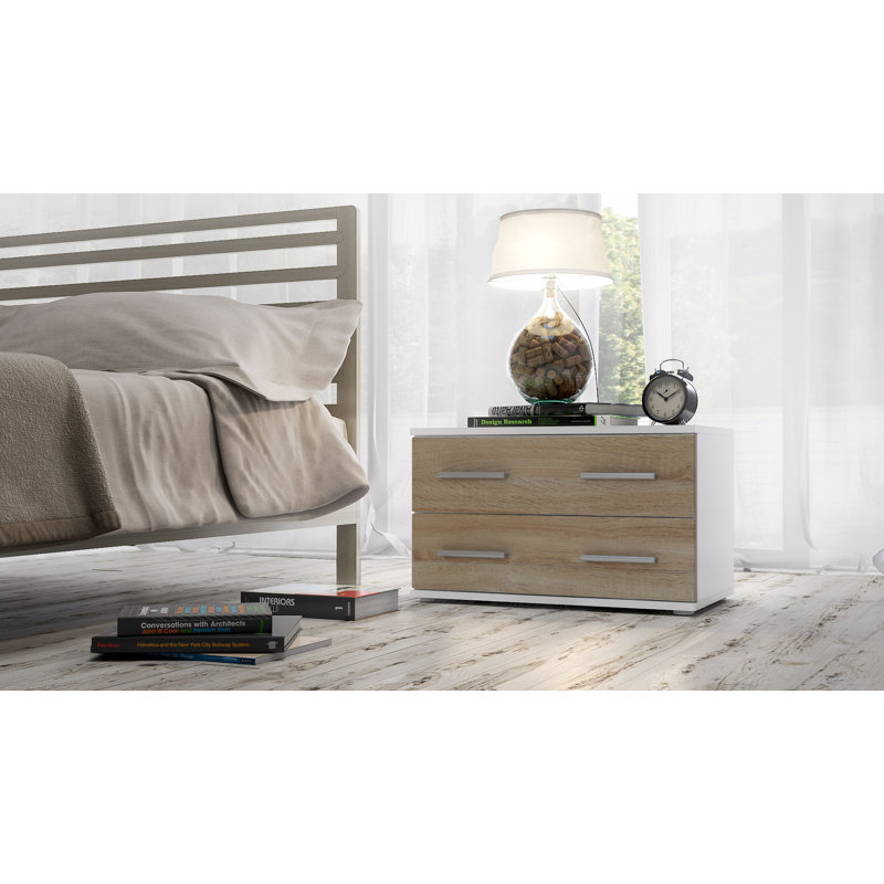 60 cm W Bedside Table, Matt white/Oak