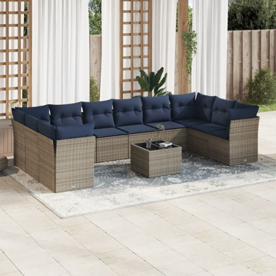 Ensemble de canapé de patio 11 pièces avec coussins en rotin de polyester