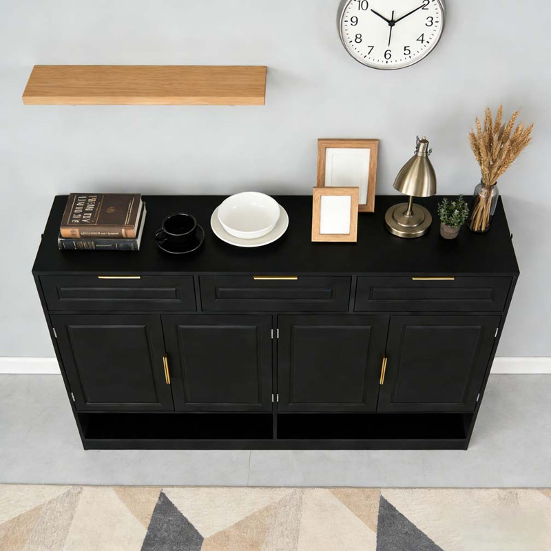 Buffet de rangement multifonctionnel de 59,1 po avec tablette réglable et rangement ouvert, Noir