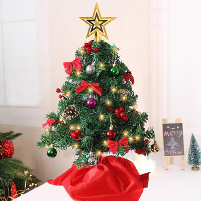 24 Inch Mini Christmas Tree Set, Table Top Artificial Christmas Trees with 50 LED Lights