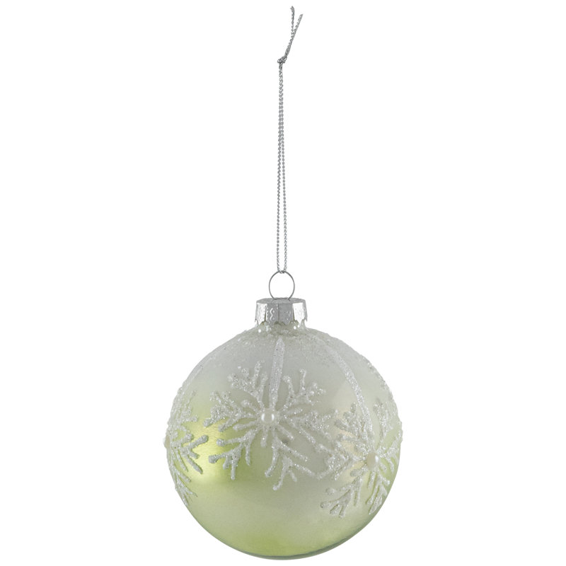 Snowflakes Glass Ball Christmas Ornaments - 3" (80Mm) - 4Ct, Green/White