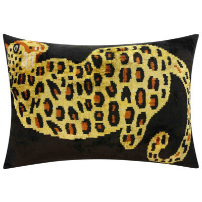 Coussin décoratif en velours de soie imprimé léopard fait à la main - 16 x 24, motif exotique audacieux avec insert en duvet