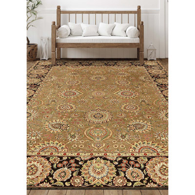Tapis chameau et noir noué à la main de haute qualité