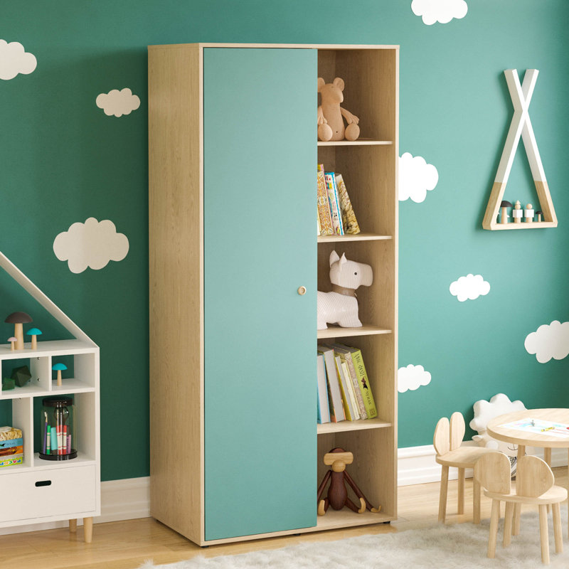 Kayshia 1 Door Corner Wardrobe, Blue/Oak