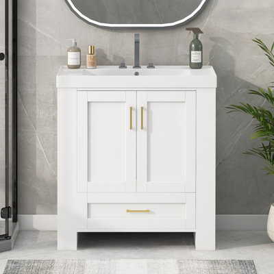 Benu 30'' Modern Freestanding Bathroom Vanity with Sink and Double-Sided Storage Shelf -  Everly Quinn, 5EBA73DBE7174346AC2AF8D345716E40