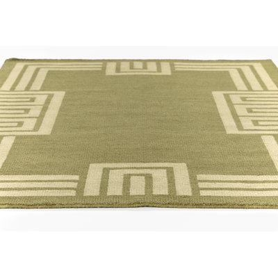 Theresa Green Hand-Woven Geometric Wool Rug