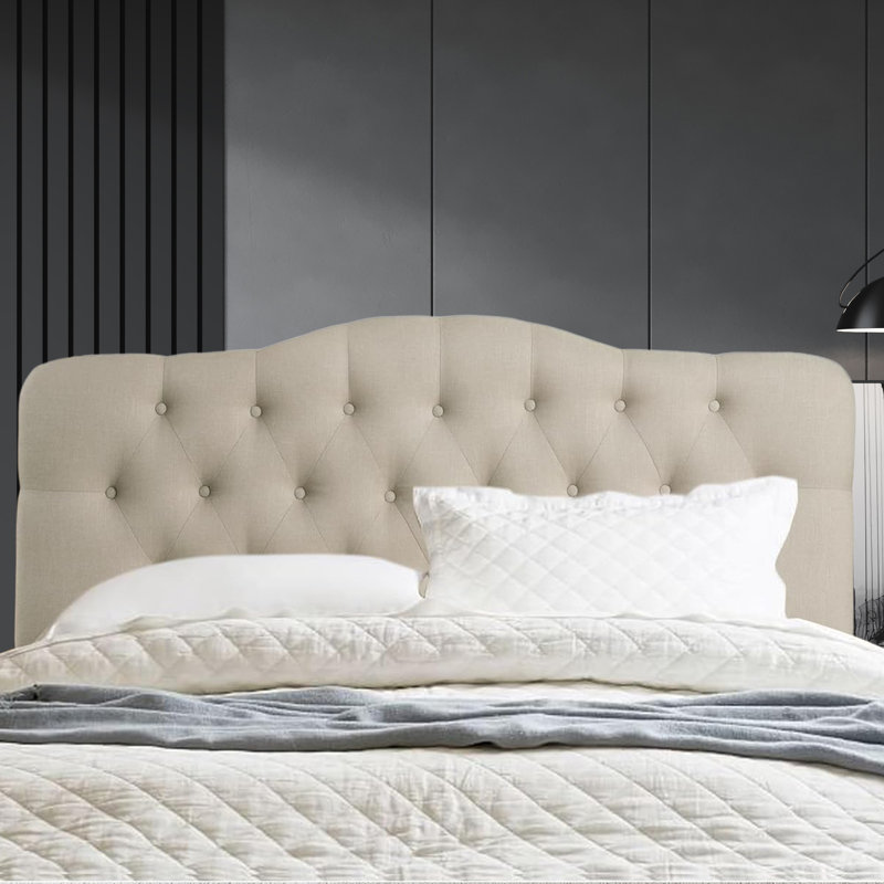 Linen Upholstered Headboard-Modern-Adjustable Height-Button Tufting, Beige, Queen