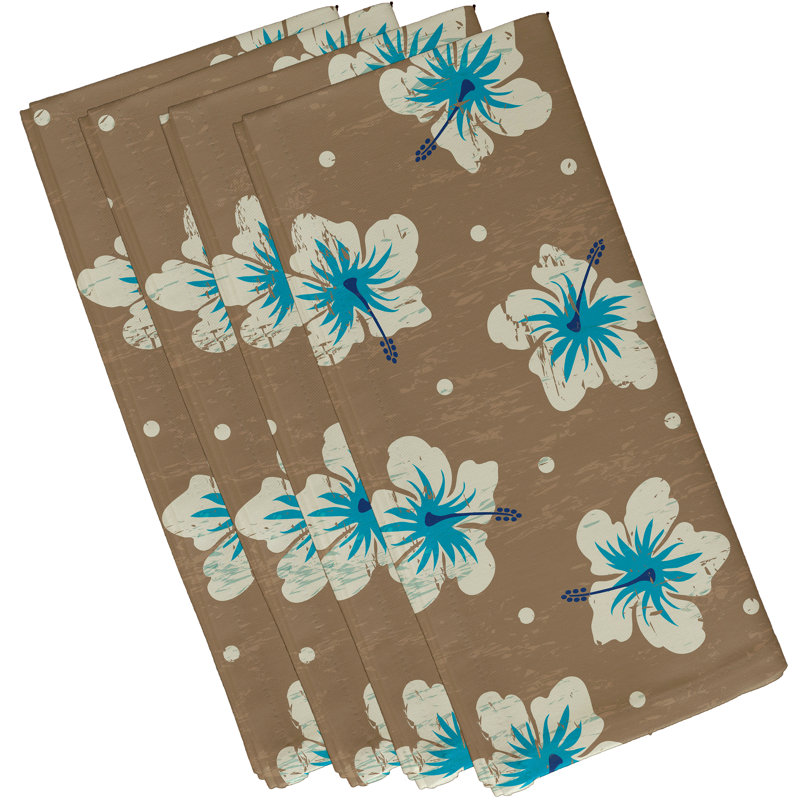 Ensemble de serviettes 4 pièces Cairo Hibiscus Blooms, L 18 po x L 18 po, Beige / taupe