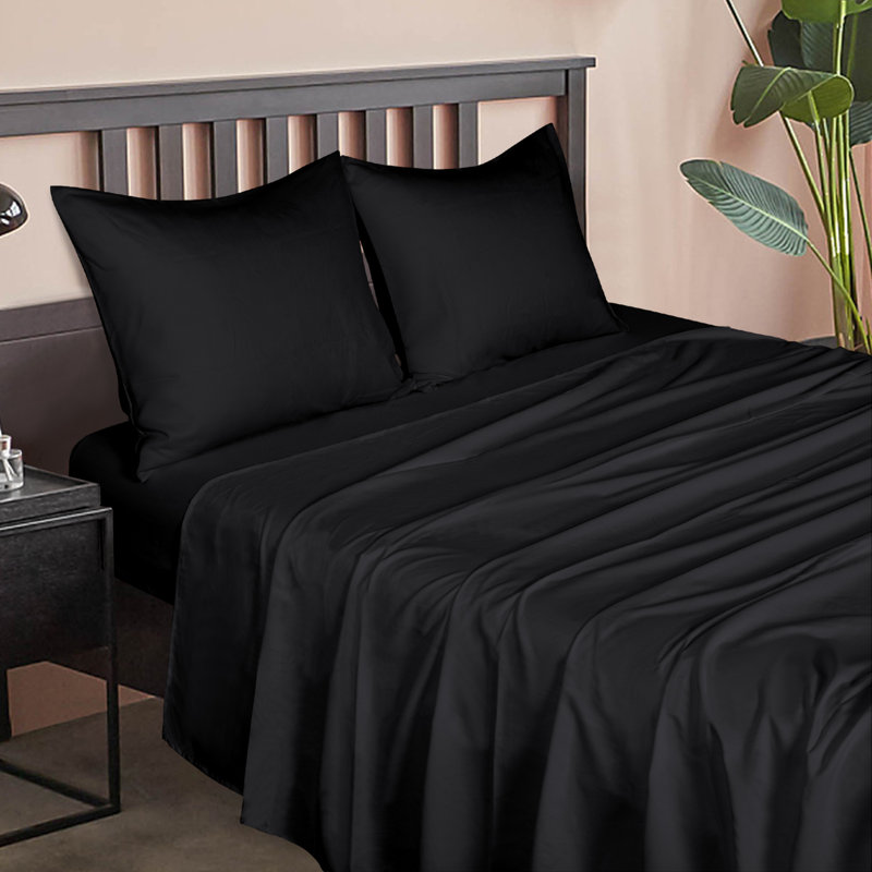 Ensemble de draps, ensemble de draps en microfibre brossée 1800 avec poche profonde - NTBAY, Noir