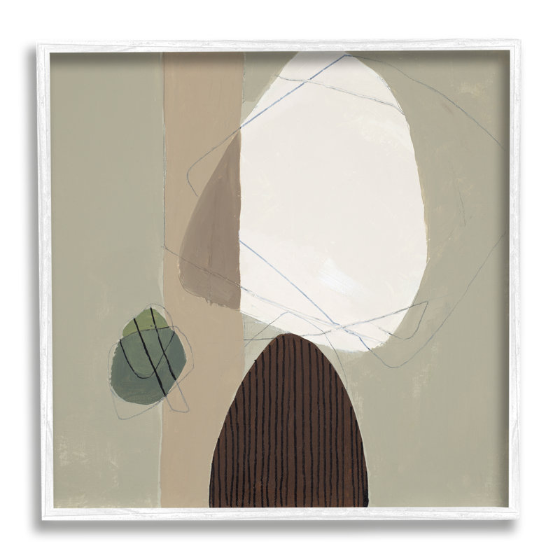 Ba-291-Framed " Neutral Tone Soft Shapes " by Patricia Pinto, Coastal White Framed Giclee, 17" H x 17" W x 1.5" D