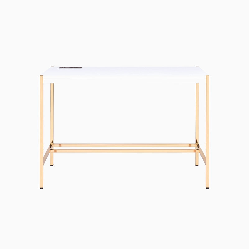 Bureau d'écriture blanc et doré avec ports USB