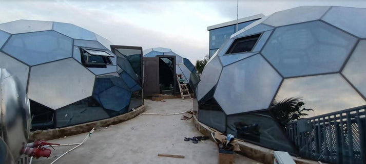 Geodesic Domes with Hexagonal Glass Panel, 144" H x 240" W x 240" D