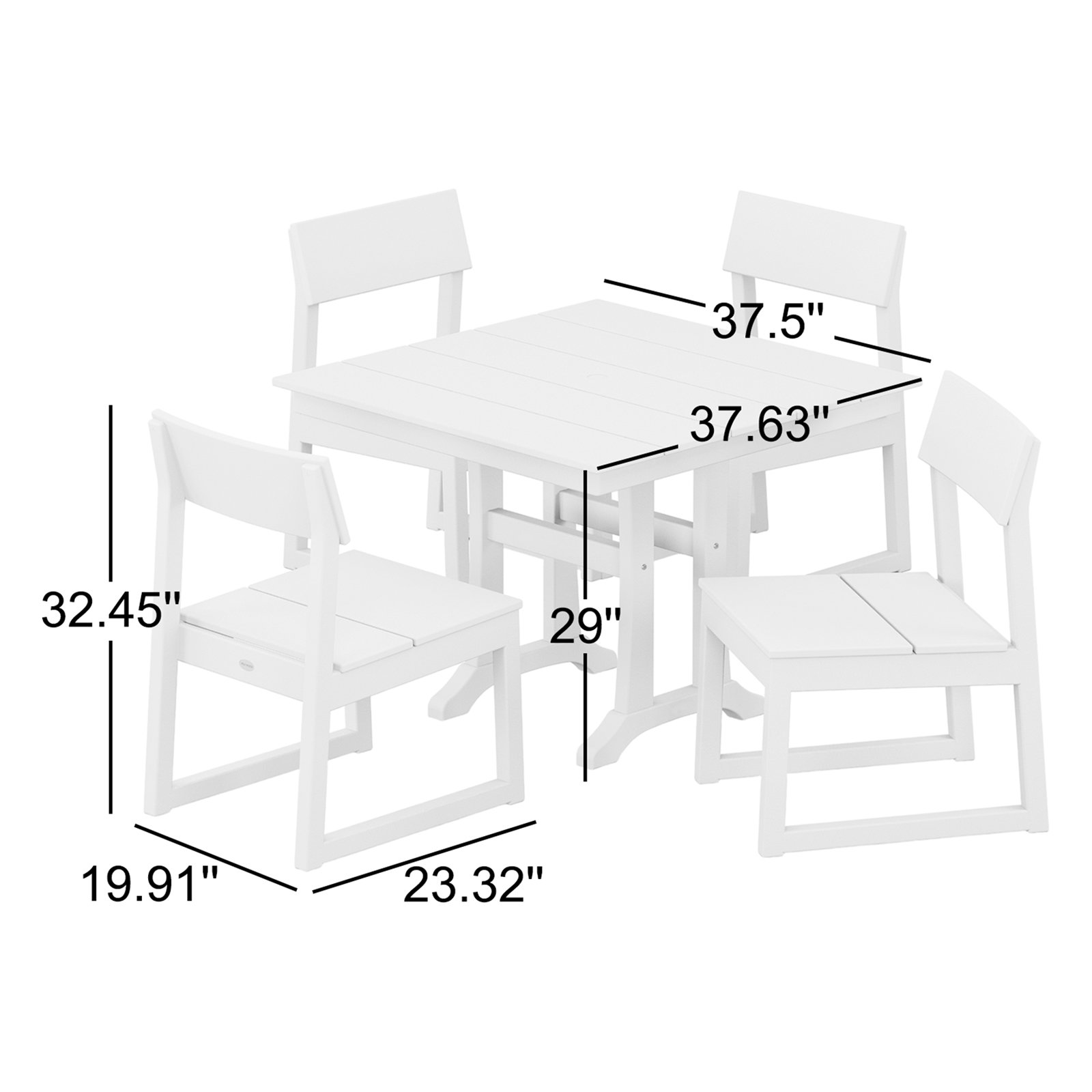 Edge 38'' Rectangular 4-Person Outdoor Dining Set, Black
