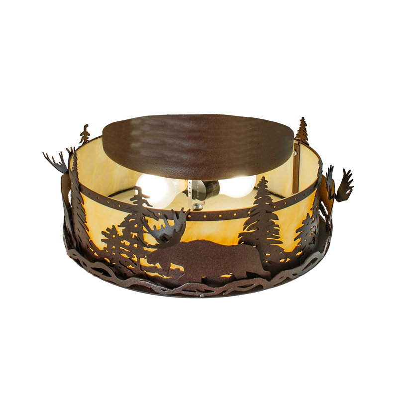 2 - Light Flush Mount, Distressed Rust