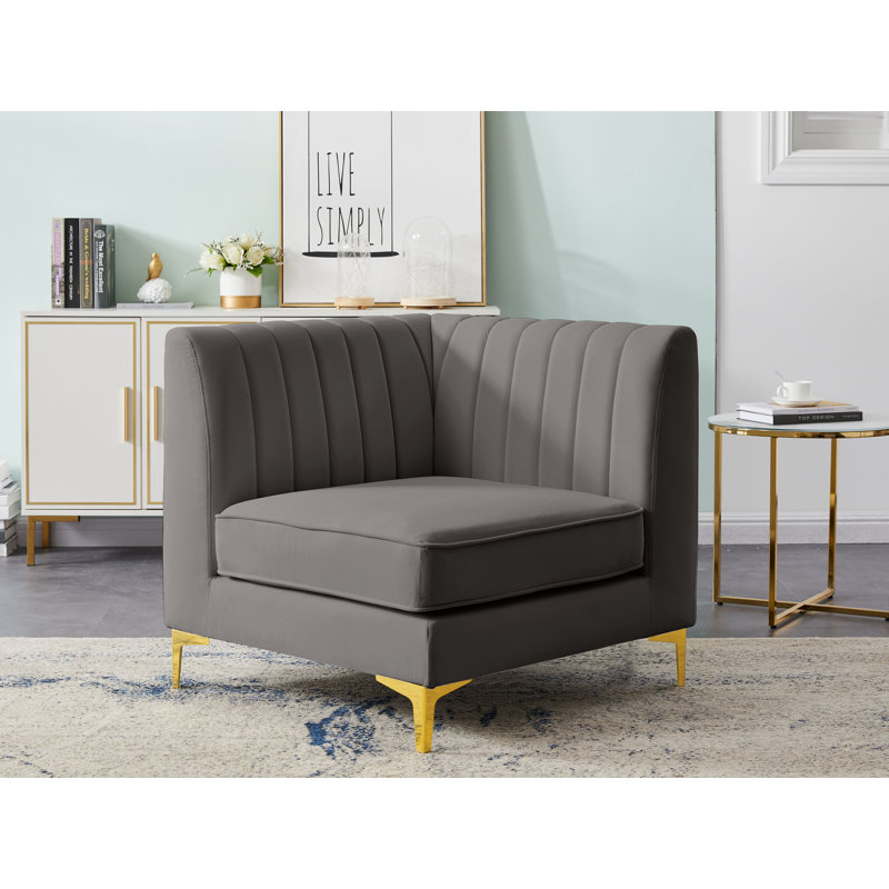 Fauteuil d'angle Enson, Velours gris velours