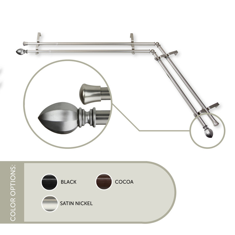 Judi Double Curtain Rod, 66" - 120", Satin Nickel