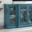 Armoire de rangement bleu sarcelle pour téléviseur - construction, 6 tablettes réglables, finition à surface lisse, - buffet de 63 po, 4 portes avec motif de porte exquis, précautions