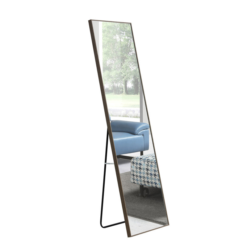 Miroir de chambre gris avec cadre en bois massif - et pleine longueur