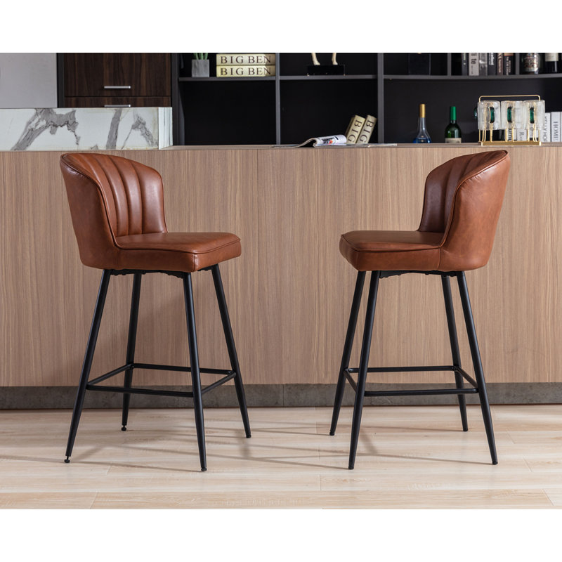 Tabouret de bar rembourré avec repose-pieds, Brun