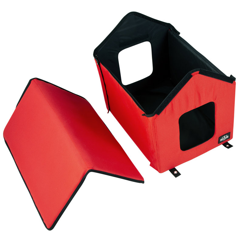 Red Heated Cat House with Sherpa Pad and Zippered Roof