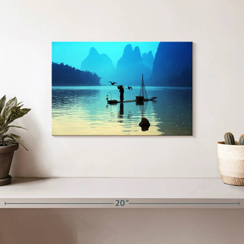 Ravi River Li Cormorant Fishing, 8" H x 12" W