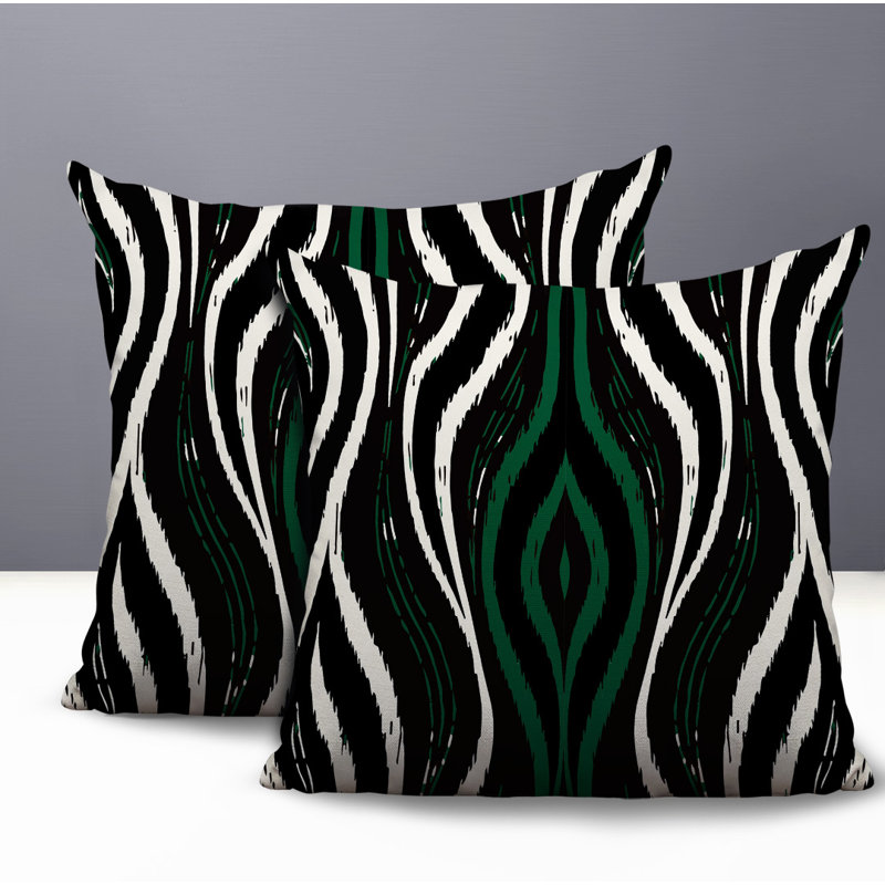 Oreiller réversible intérieur / extérieur à imprimé zébré Shira, 18x18, Green