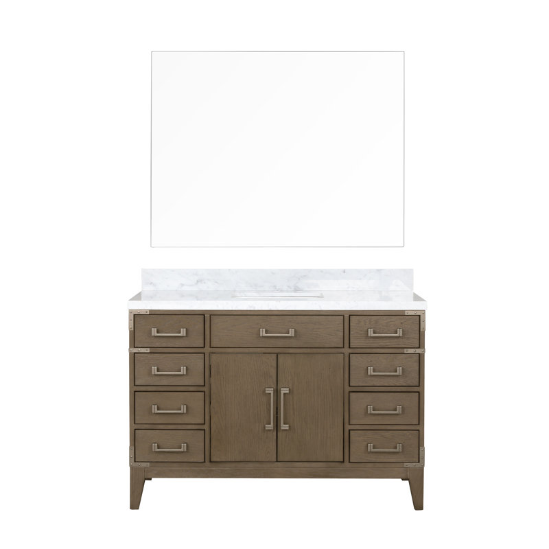 Laurel 48 in W x 22 in D Single Bath Vanity Top Mirror, White Carrara Marble, Gray Oak