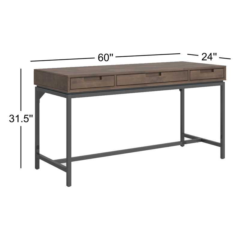 Bureau d'écriture en bois massif avec plateau pour clavier Lars, Noyer / Noir, H 31,50 po x l 60 po x P 24 po
