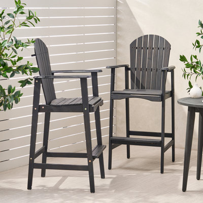 Elegant Outdoor Acacia Wood Adirondack Barstools, Perfect for Patio and Deck Relaxation, Durable and Comfortable Seating.