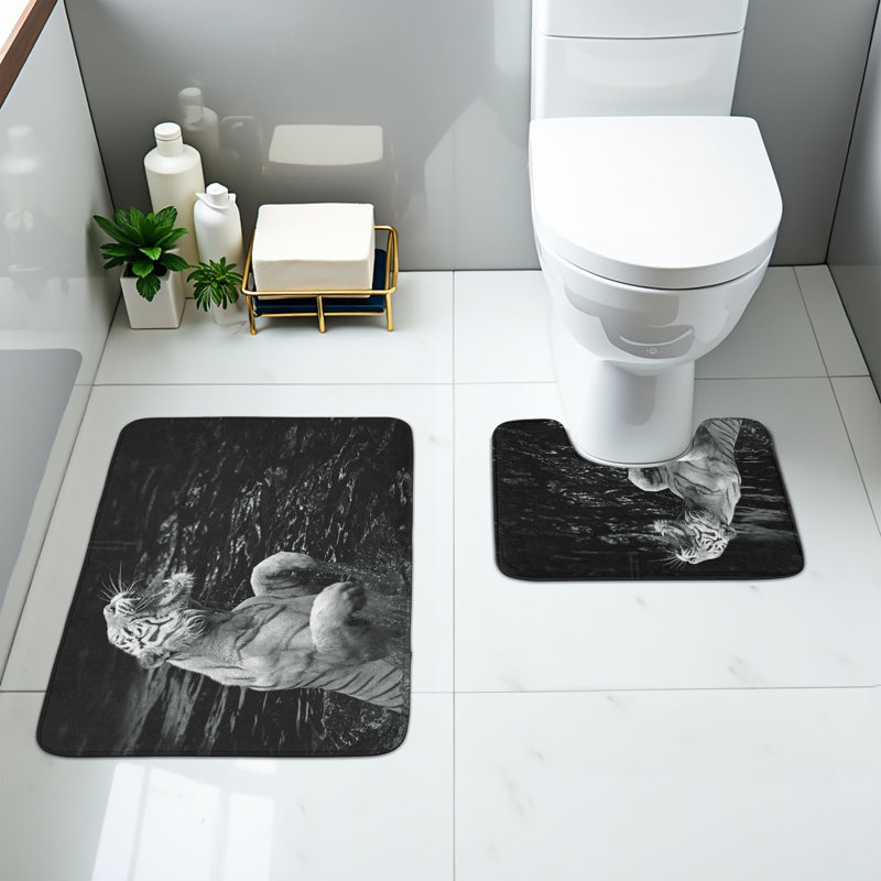  Ensemble de 2 tapis de salle de bain noirs et blancs Tapis rectangulaire gris et gris anthracite