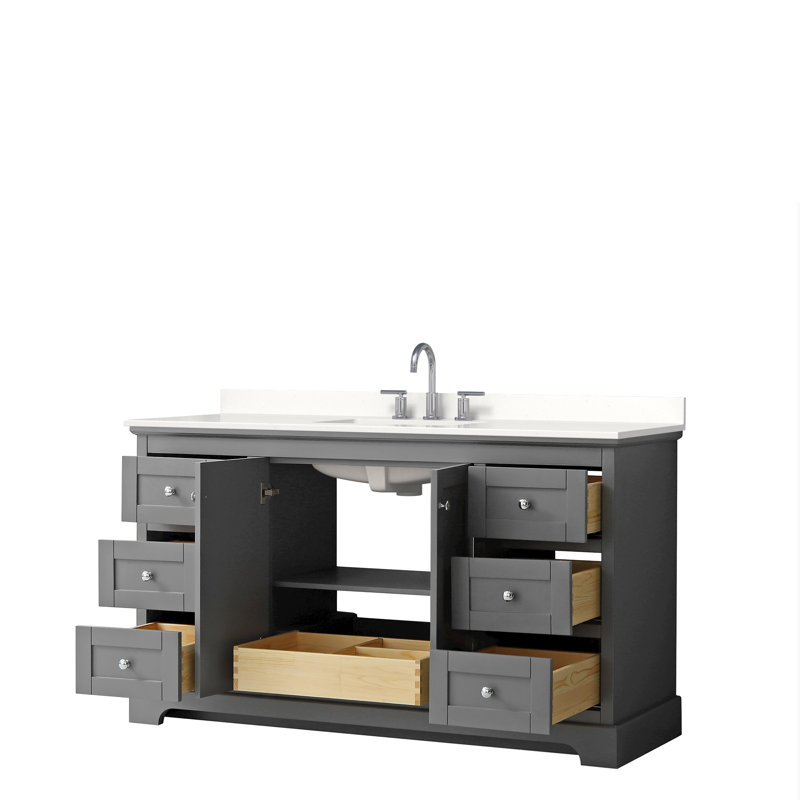 Avery 60'' Single Bathroom Vanity with Quartz Top, Matte Black, Giotto Quartz, Dark Gray