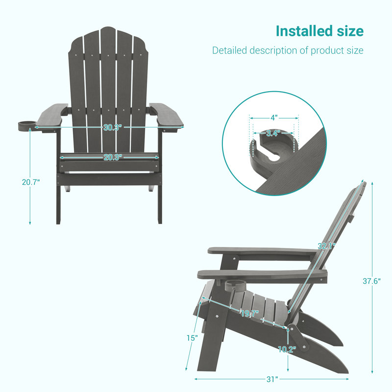 Chaise Adirondack pliable Luna, Gris anthracite