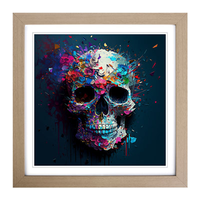 Sugar Skull Palette Knife Painting - Framed Print