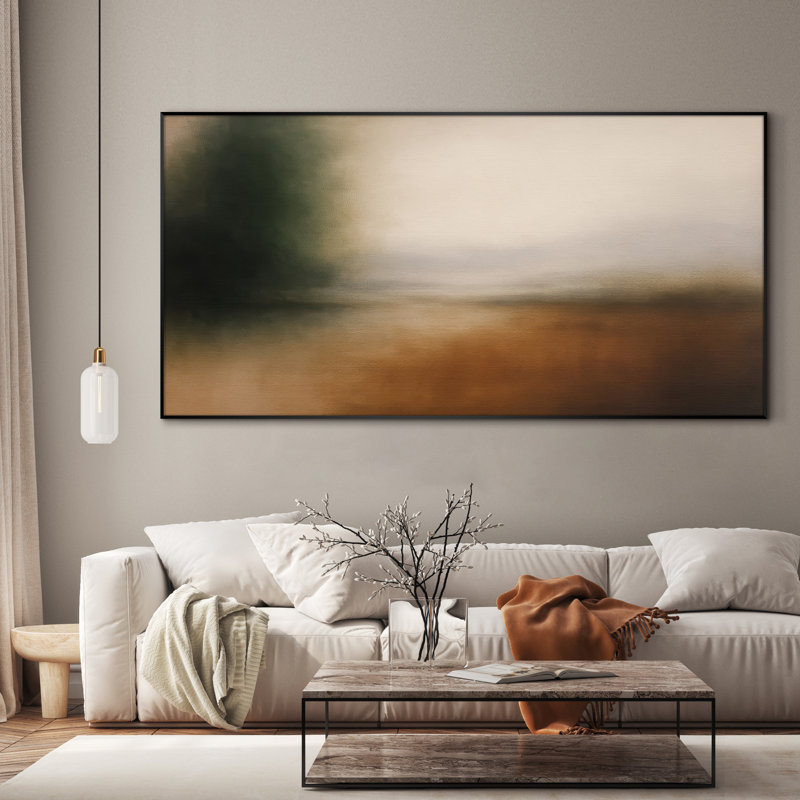 Extra Large Wall Art Fabric Print - Modern Neutral Abstract Landscape for Contemporary Home Artwork Decor for Living Room or Bedroom - "Frame Assembly Required (Unfinished Frame)"