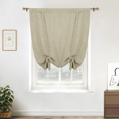 Antonino Linen Textured Blackout Tie Up Curtains Double Layer Thermal Insulated Lined Balloon Roman Shade