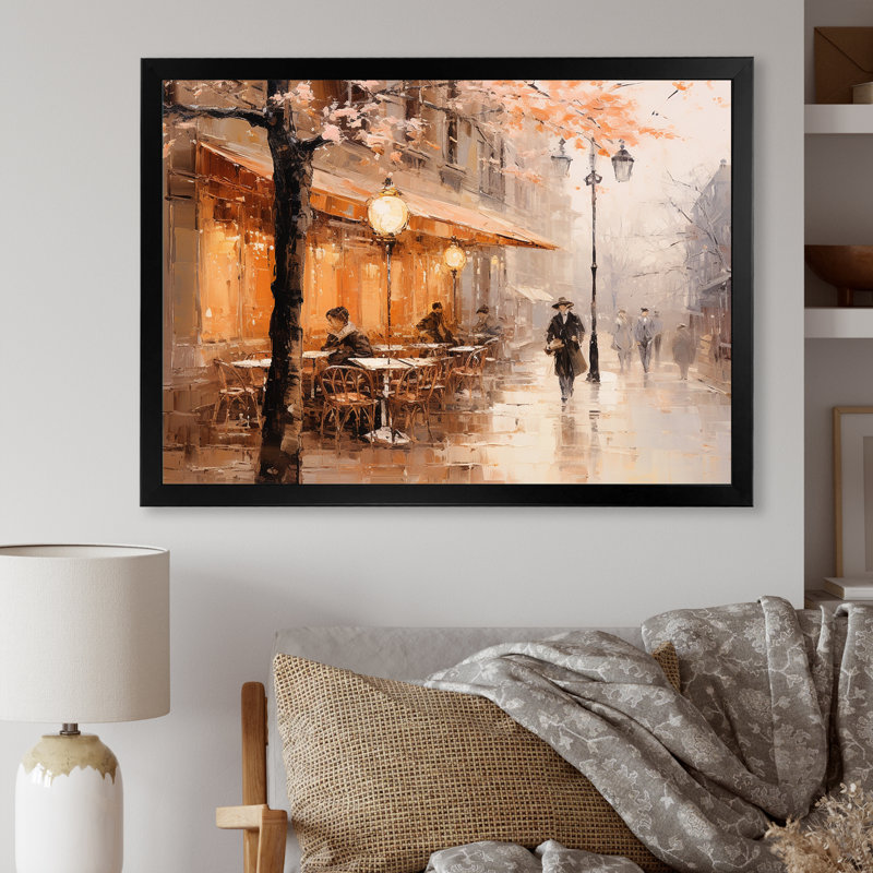 Café pêche impressionniste à Paris I - Paris; Décoration murale France, Cadre simple noir, H 12 po x l 20 po x P 1 po