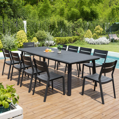 10 - Person All-aluminum Rectangular Outdoor Dining Set with Stackable Chairs