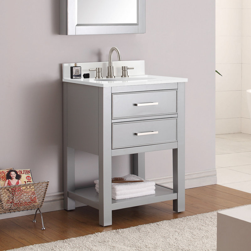 Brooks 25'' W Single Vanity, Chilled Gray, Carrera White Marble