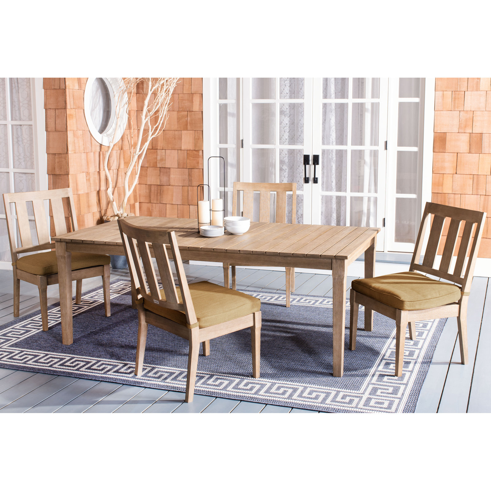 Samya 81" Eucalyptus Patio Dining Set, Brown