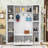 Wood Hall Tree with Side Cabinets, Adjustable Shelves, 5 Hooks and Bench-129945989