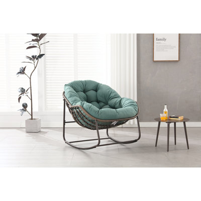 Chaise berçante d'extérieur, chaise berçante surdimensionnée en osier pour patio, chaise berçante confortable pour l'intérieur et l'extérieur avec coussin épais, chaise longue moderne pour balcon, porche, jardin, cour arrière, kaki