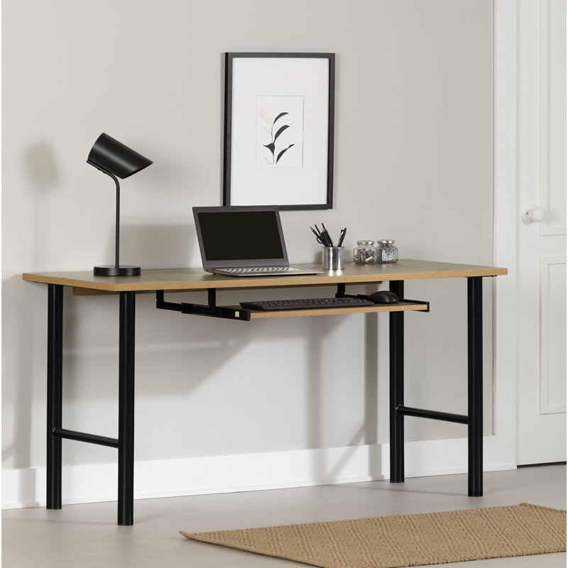 Nordik Oak Brown Desk with Keyboard Tray and Metal Legs