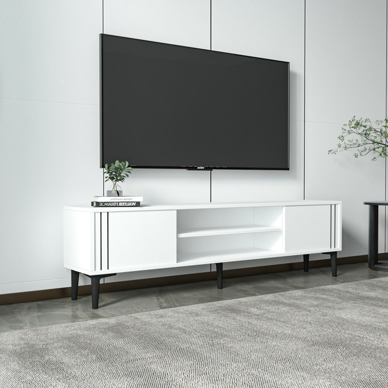 Meuble télé blanc moderne 55,1 po x 17,6 po x 11,6 po | 100% panneau de particules enduit de mélamine, épaisseur: 0,7 pouce | Conception élégante pour le salon et les espaces de divertissement, finition durable et élégante