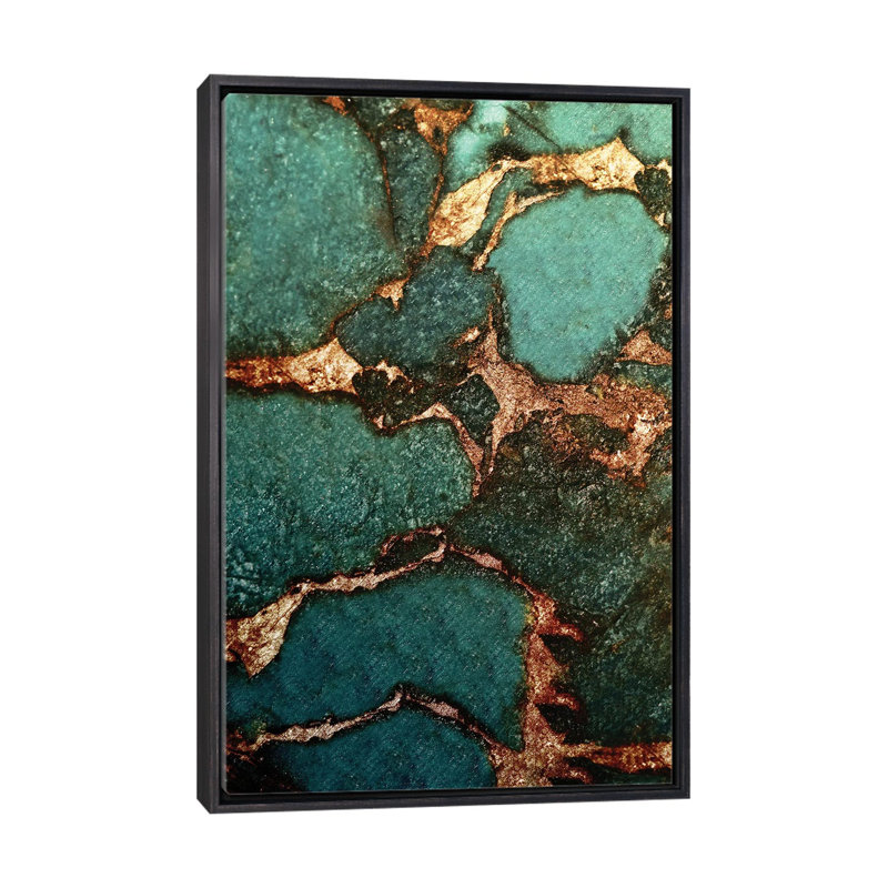 " Gemstone And Gold - Emerald " by Monika Strigel, Distressed Black Frame, 40" H x 26" W x 1.5" D