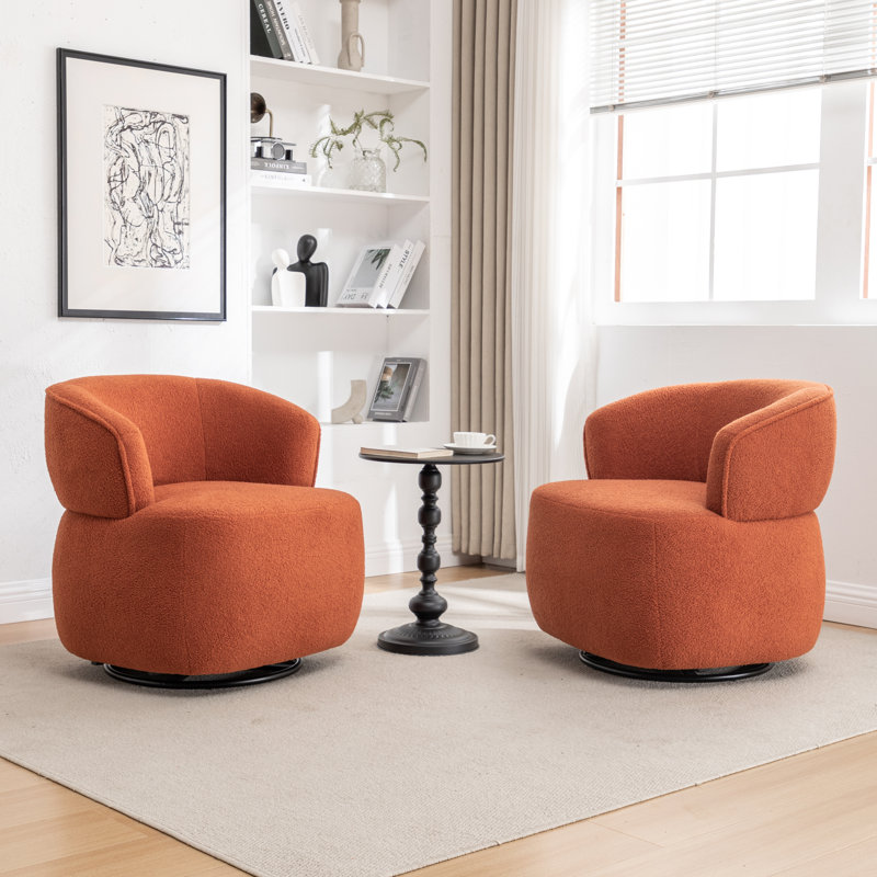 Olevide Swivel Barrel Chair, Orange Teddy