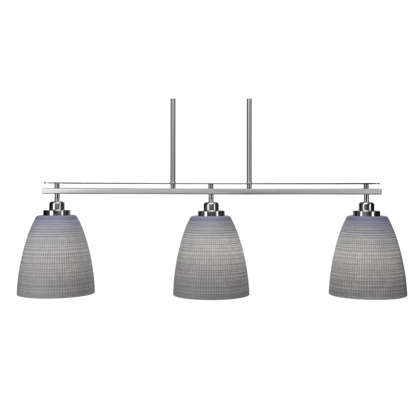 Agnon 3 Light Island Light Shown In Brushed Nickel Finish With 8" Gray Matrix Glass, Gris