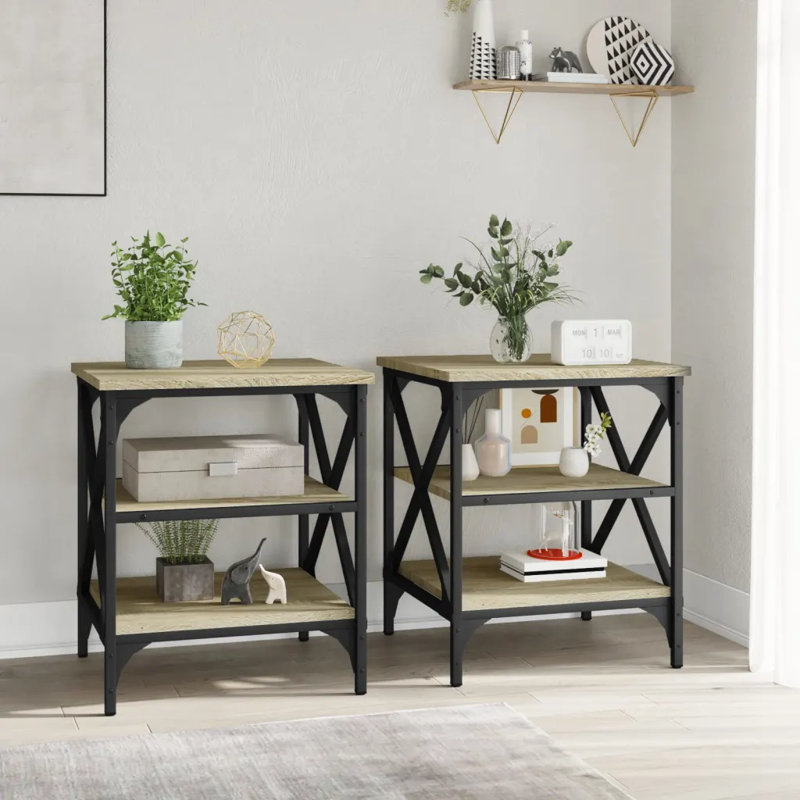 Dimitrios Side Table Set, Sonoma Oak, Sonoma Oak/Black