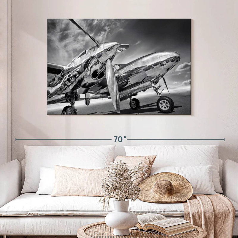 Mehar Monochrome Silver Plane, 32" H x 48" W