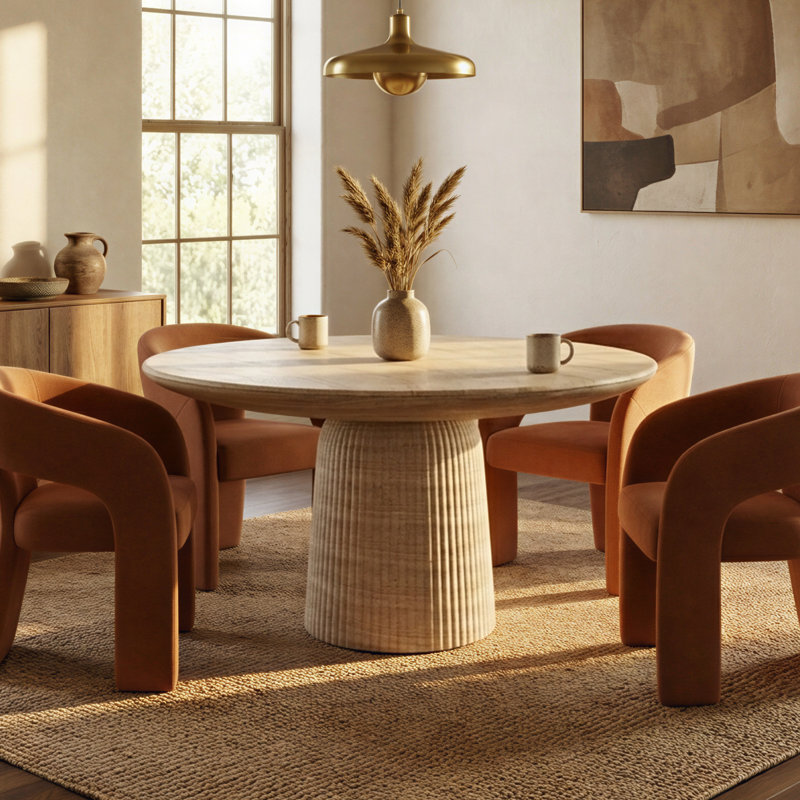 Maddox Dining Table Warm Travertine Concrete Roman Column Design Indoor Outdoor Modern Luxury Table
